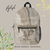 Beige Ivory Marble Printed Backpack