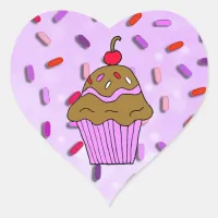 Chocolate  Cupcake with Candy Sprinkles Heart Sticker