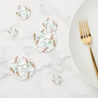 Watercolor Copper Coral and Aqua Teal Leaves Confetti