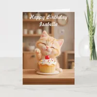 Cute Orange Kitten with a Cupcake Card