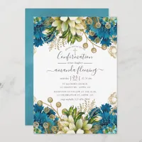 Vintage Turquoise and Gold Shabby Confirmation Invitation