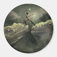Fantasy Art Dragons and Warrior Woman Magnet