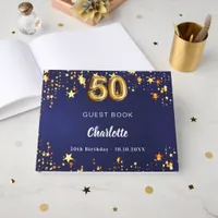 50th Birthday navy blue gold stars Guest Book