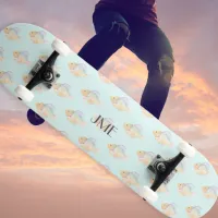 Pastel Fish Patterned Ocean Sea Monogrammed Skateboard