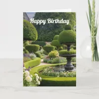 Elegant Country Garden Topiary Fountain Birthday Card