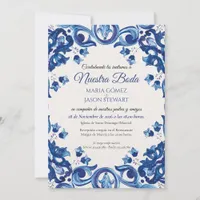 Blue Talavera Majolica Floral Boda Spanish Wedding Invitation