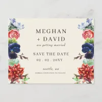 Rustic Watercolor Blooms Floral Wedding Announcement Postcard