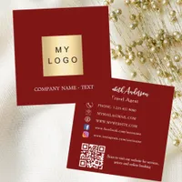 Red white logo QR code social media Square Business Card