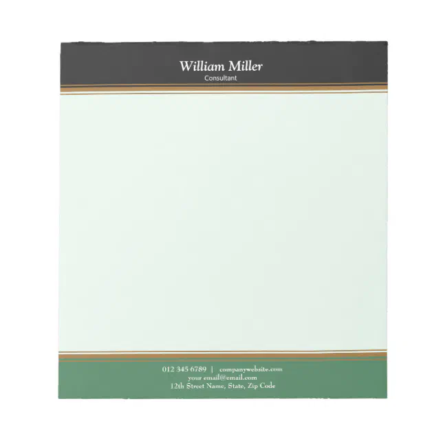 Modern Minimalist Black Green Stripes Notepad