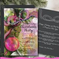 Trendy Vivid Pink Bold Ribbon Christmas Party Invitation