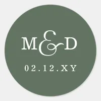 Sage Simple Modern Monogram Wedding Classic Round Sticker