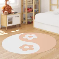 Cute Feminine Yin Yang Orange White Cartoon Floral Rug