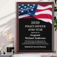 Police Officer Of The Year Custom US American Flag Award Plaque