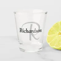 Elegant Black Silver Gray Monogram Name Shot Glass