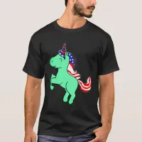 Unicorn Mint Green Patriotic USA Flag Mane Cartoon T-Shirt