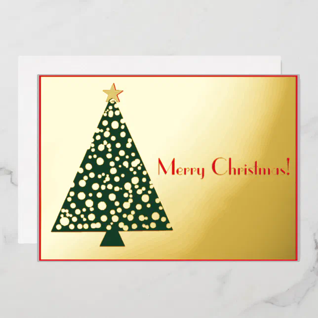 Simple Christmas tree gold and red Foil Invitation