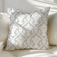 Gray and White Modern Damask Pattern Stylish Chic Throw Pillow