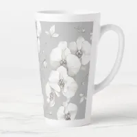 Watercolor White Orchid on Grey | Latte Mug