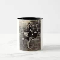 Vintage Broadway Actress Riding an Ostrich Two-Tone Coffee Mug