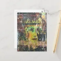 Unique vintage face grunge mixed media postcard