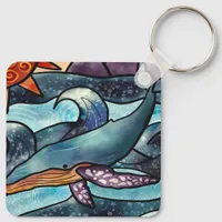 Coastal Blue Watercolor Whale  Keychain