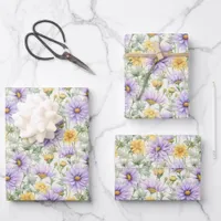 Yellow and Purple Daisy-like Flowers Print Wrapping Paper Sheets