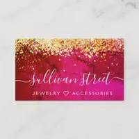 Pink Marble Gold Glitter Business Card