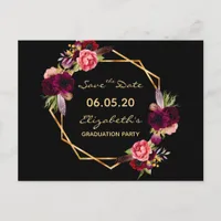 Save the Date graduation party 2021 black florals Postcard