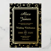 Star Border Frame Elegant Black Gold Foil Wedding Invitation