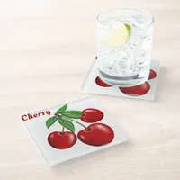 Red Cherry Cherries Design Personalized Glass Coaster