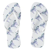 watercolor aqua blue purple butterfly flip flops