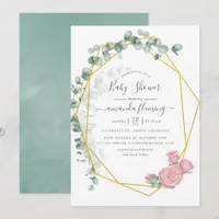 Watercolor Eucalyptus Rose Geometric Baby Shower Invitation