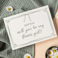 Cute Hand Drawn Coquette Bow Flower Girl Proposal Card