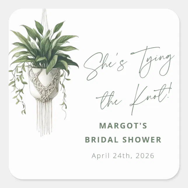 Boho Chic Botanical "Tie the Knot" Bridal Shower Square Sticker