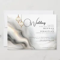 Exotic Gold Charcoal Arabian Flair Invitation
