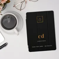 Black gold monogram name logo business iPad pro cover