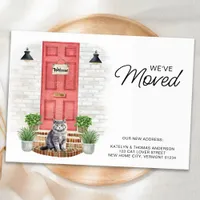 We've Moved Watercolor Front Red Door Cat Moving  Announcement