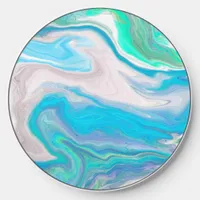 Blue and Mint Green Digital Pour Paint Fluid Art Wireless Charger