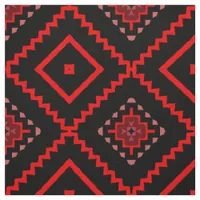 Red Black Pink Ethnic Tribal Geometric Pattern Fabric