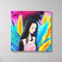 Abstract Beautiful but Sad Asian Girl Colorful AI Canvas Print