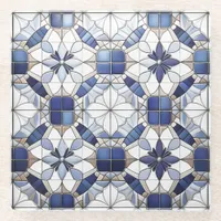 Mosaic Moroccan Tile Pattern#2 Blue White ID1078 Glass Coaster