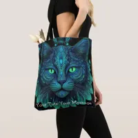 Cosmic Guardian Cat – Neon Galaxy Mandala Tote Bag