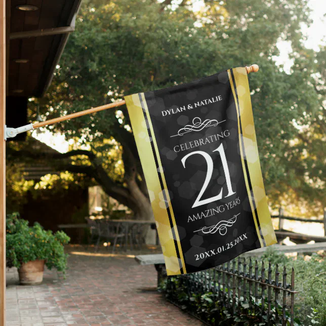 Elegant 21st Brass Wedding Anniversary Celebration House Flag