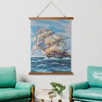 Sailboat on Rough Sea Waters 26x36 Hanging Tapestry