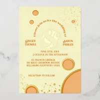 Retro Vintage Ampersand Orange Circle Wedding Gold Foil Invitation
