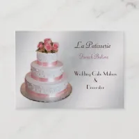 silver pink Wedding Cake makers business Cards