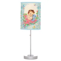 Vintage Baby Girl and Teddy Bear Nursery Lamp