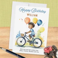 Colorful Balloons Boy On Bicycle Happy Birthday Card