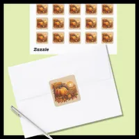 Autumn Fall Sunset Scene with Pumpkin  Square Sticker