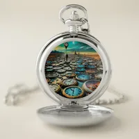 As Time Walks By AI Art Pocket Watch